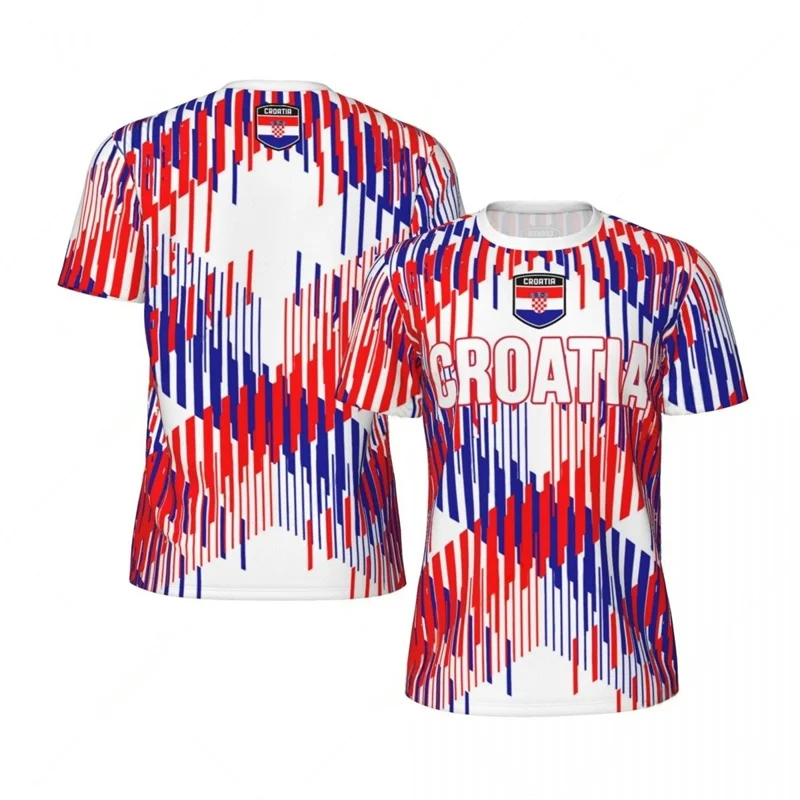 كرواتيا الجرافيك التي شيرت للرجال الصيف كرة القدم تي شيرت فضفاض قصير الأكمام الرياضة اللياقة البدنية تي شيرت ثلاثية الأبعاد مطبوعة الجولة الرقبة تيز القمم