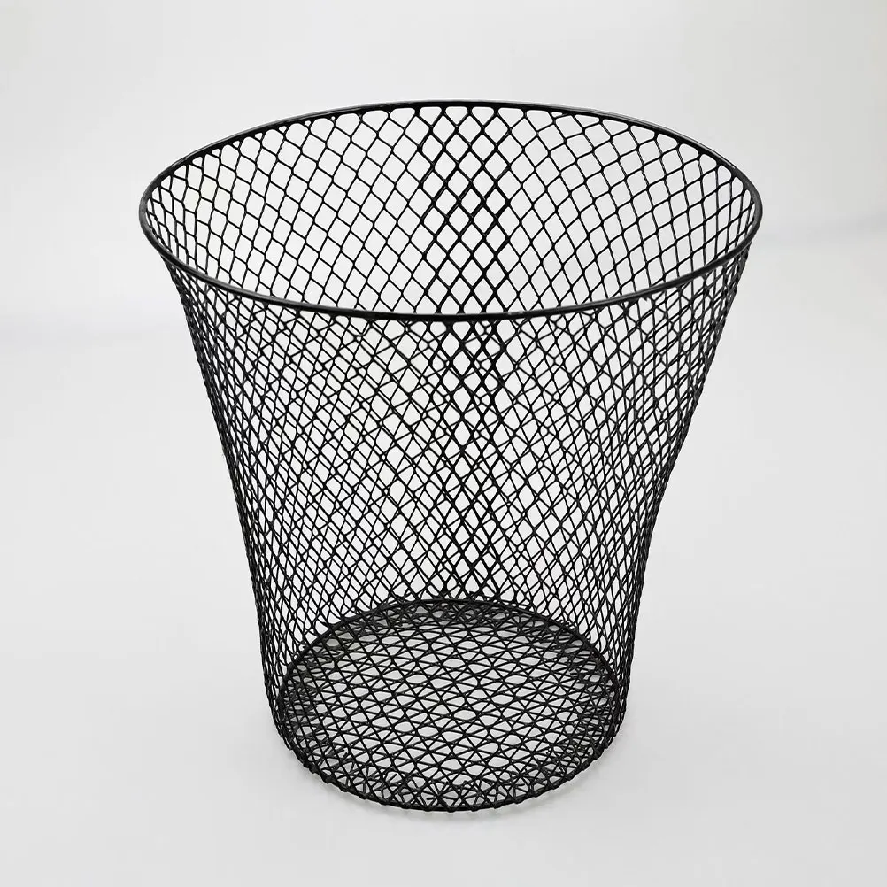 

2pcs Black Woven Trash Can Storage Basket Laundry Hamper Waste Bin Home Garden Plant Cover Fruit Iron Trash Can Holder