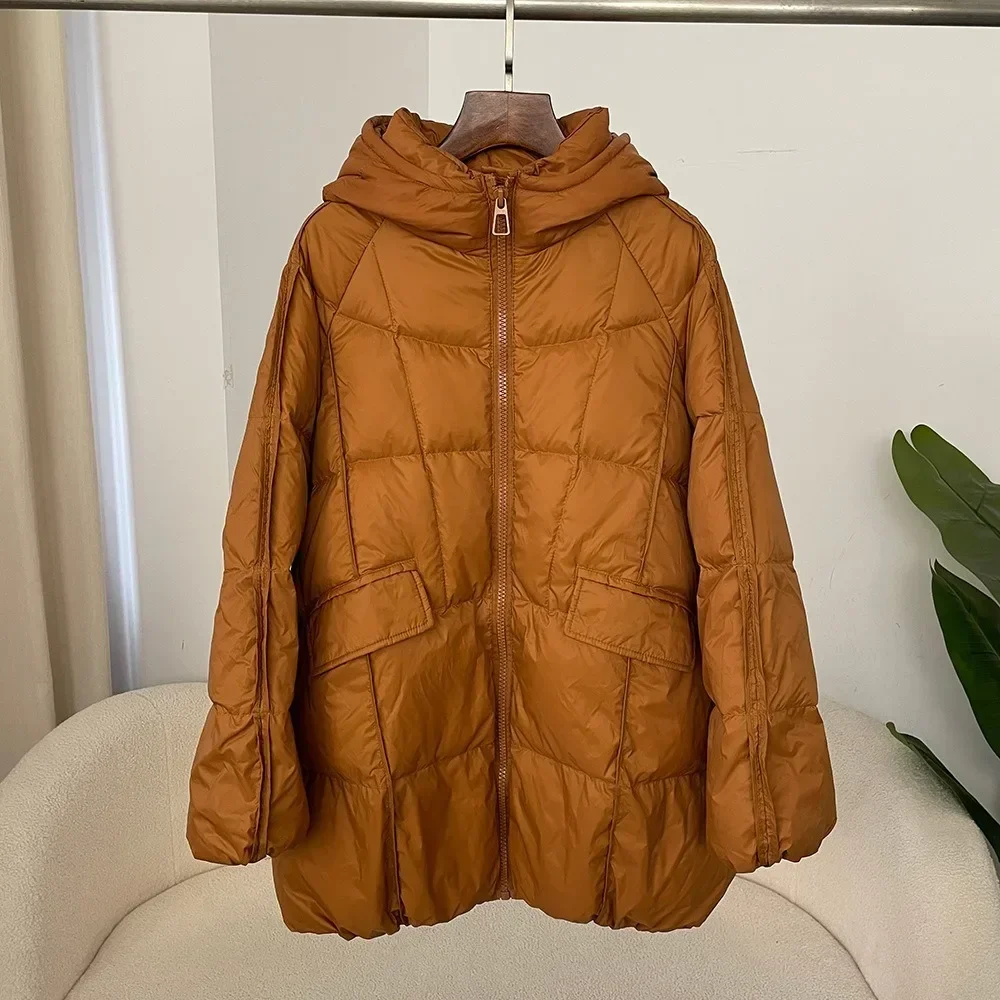 New Winter Women White Duck Down Jacket Hooded Plus Size Warm Oversize Puffer Coat Female Casual Loose Parkas Pocket Outerwear