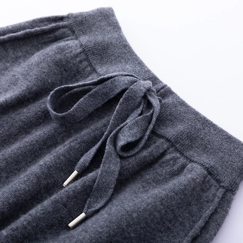 Autumn And Winter New 100% Pure Wool Flat Small Foot Pants Women Loose High Waist Lean Knitted Cashmere Bunched Foot Pants