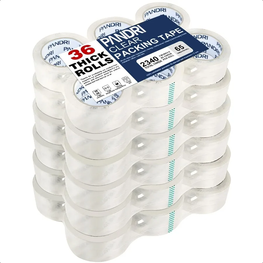 

Прозрачная упаковочная лента, 36 рулонов, сверхпрочная упаковочная лента для транспортировки упаковки, движущаяся герметизация шириной 1,88 дюйма, 65 ярдов в рулоне