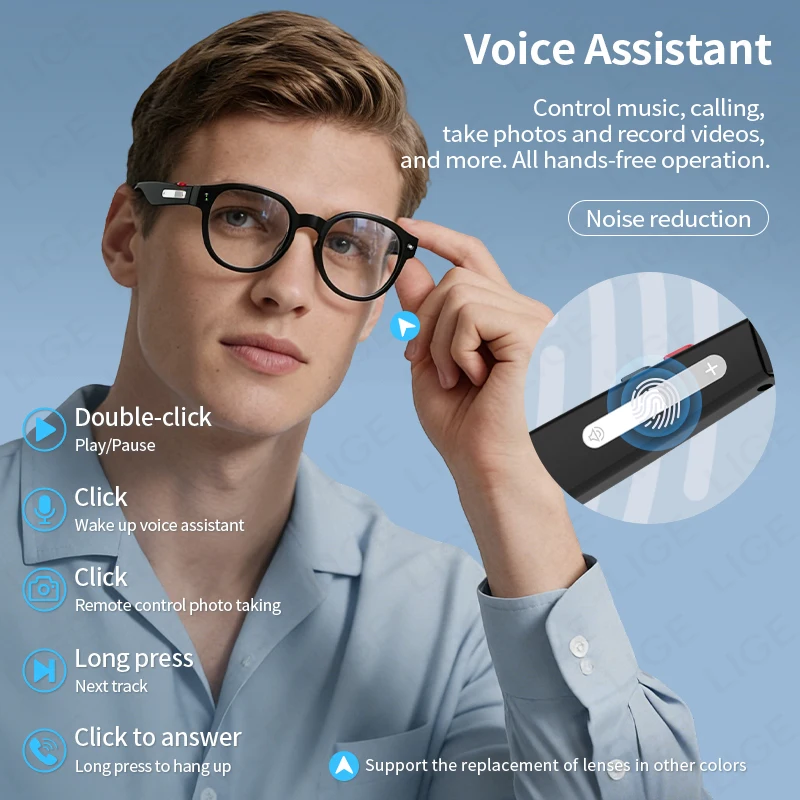 LIGE New 1080P Camera Recording Wireless Call AI Glasses 500W Pixel Anti-shake Glasses AI voice control Men Women Smart Glasses view 6
