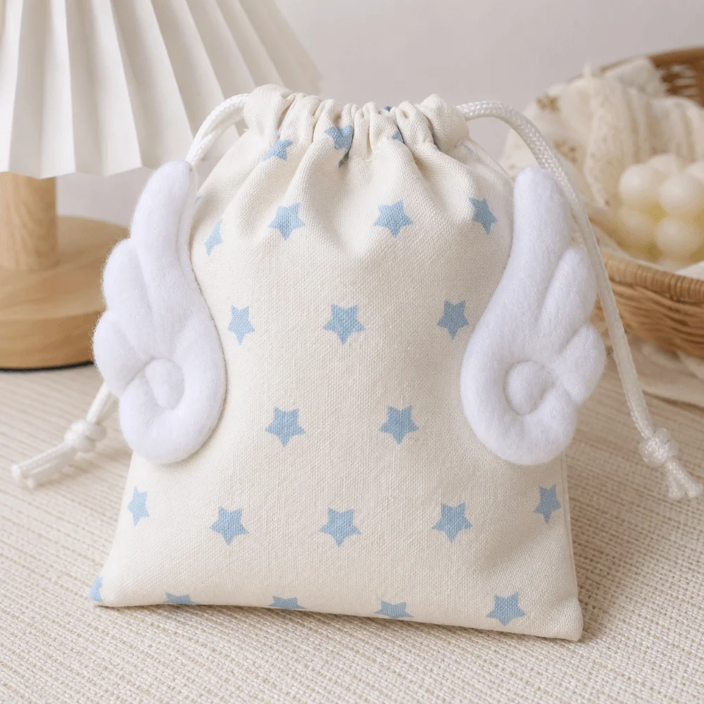 Bohemian Canvas Drawstring Makeup Bag Portable Star Pattern Storage Pouch Rope Dustproof Small Organizer Daily Use