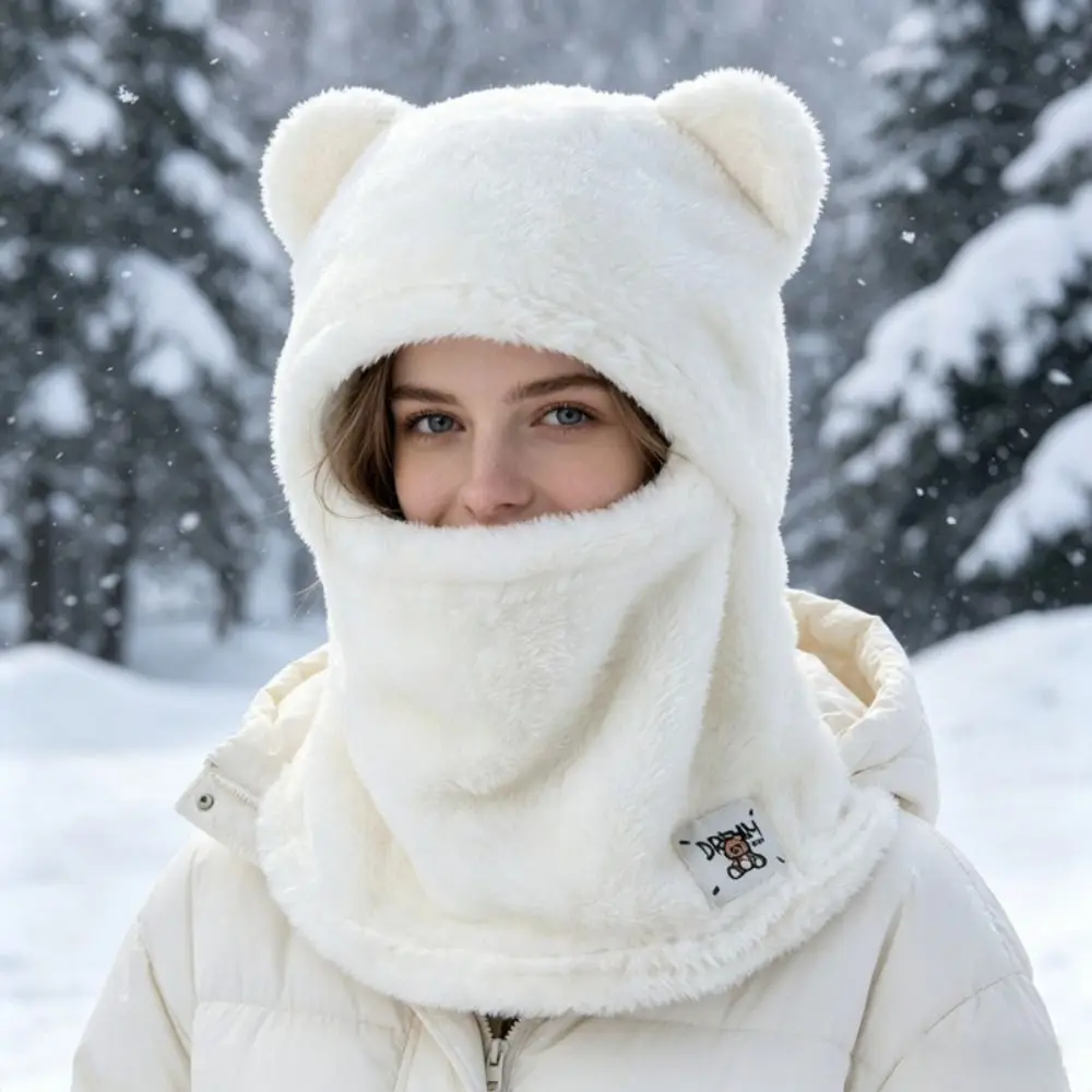 Korean Style Thickened Cute Bear Cap Scarf Set Windproof Winter Hat Set Keep Warm Pullover Style Pullover Cap Winter Warm