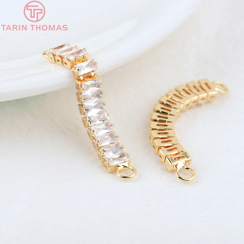 

(2038)2PCS 6x35MM 24K Gold Color Plated Brass with Zircon 2 holes Connect Charms High Quality Diy Jewelry Accessories