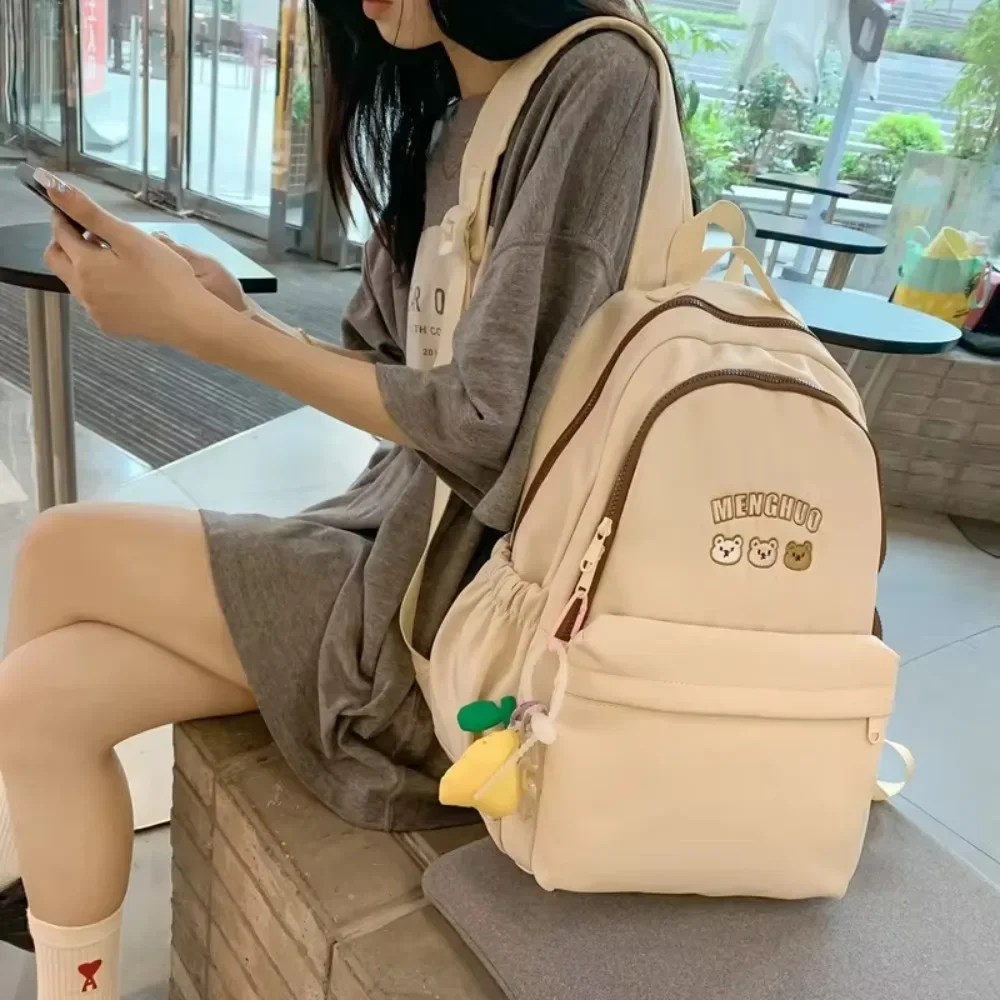 Mochila Kawaii bordada con oso para mujer, bolso escolar de alta capacidad, estilo Harajuku japonés, ideal para viaje, estudiantes universitarios