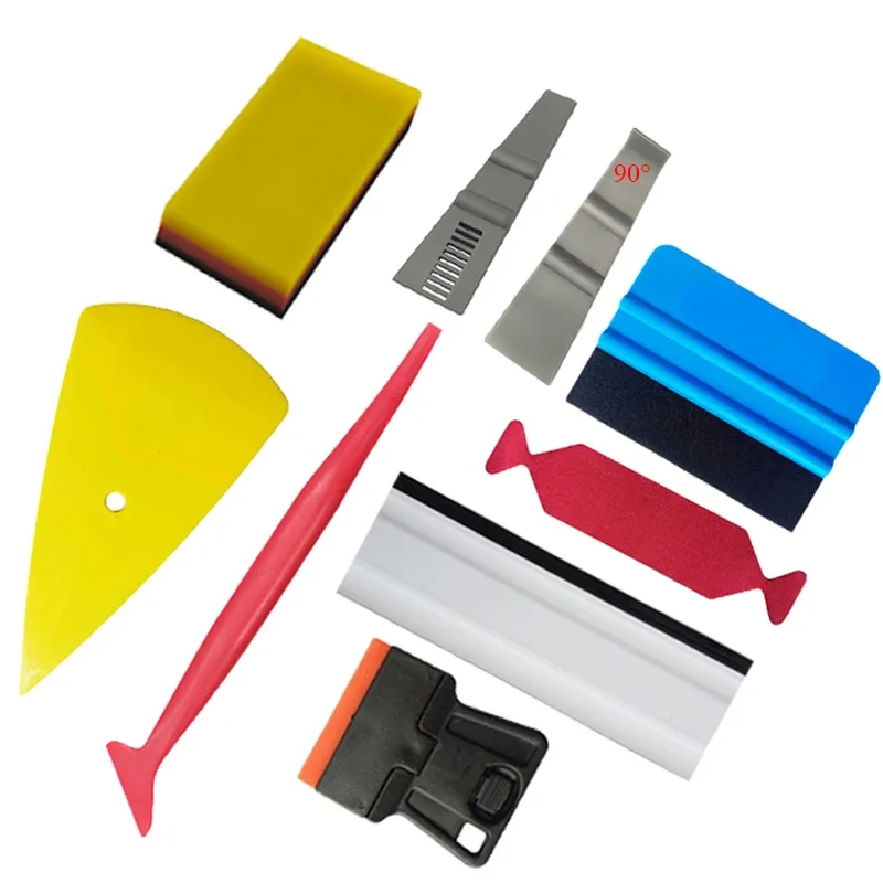 

9pcs Car Window Wrap Tint Vinyl Installing Tool Plastic Scraper Pointed Suede Felt Squeegee Glass Film Sticker Cleaner K137