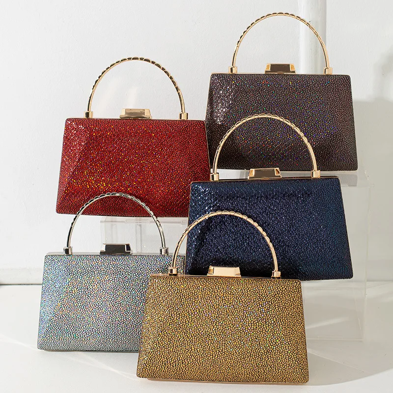 

New Ladies Evening Bag Frosted PU Cracked Clutch Bag Simple Handbag Hard Case Small Square Bag Shiny Diamond Banquet Dress Bags