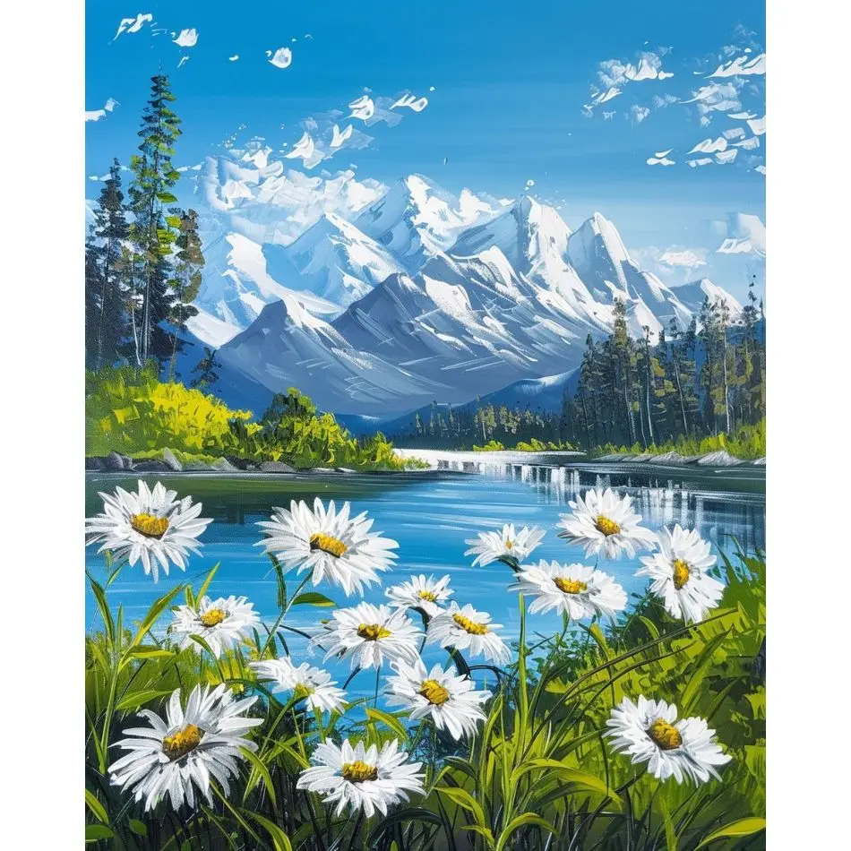 RUOPOTY Snow Mountain Daisy 5d Diamond Painting Diy Crafts Artwork Landscape Full Round Craft Supplies Home Decor Gift Crafts