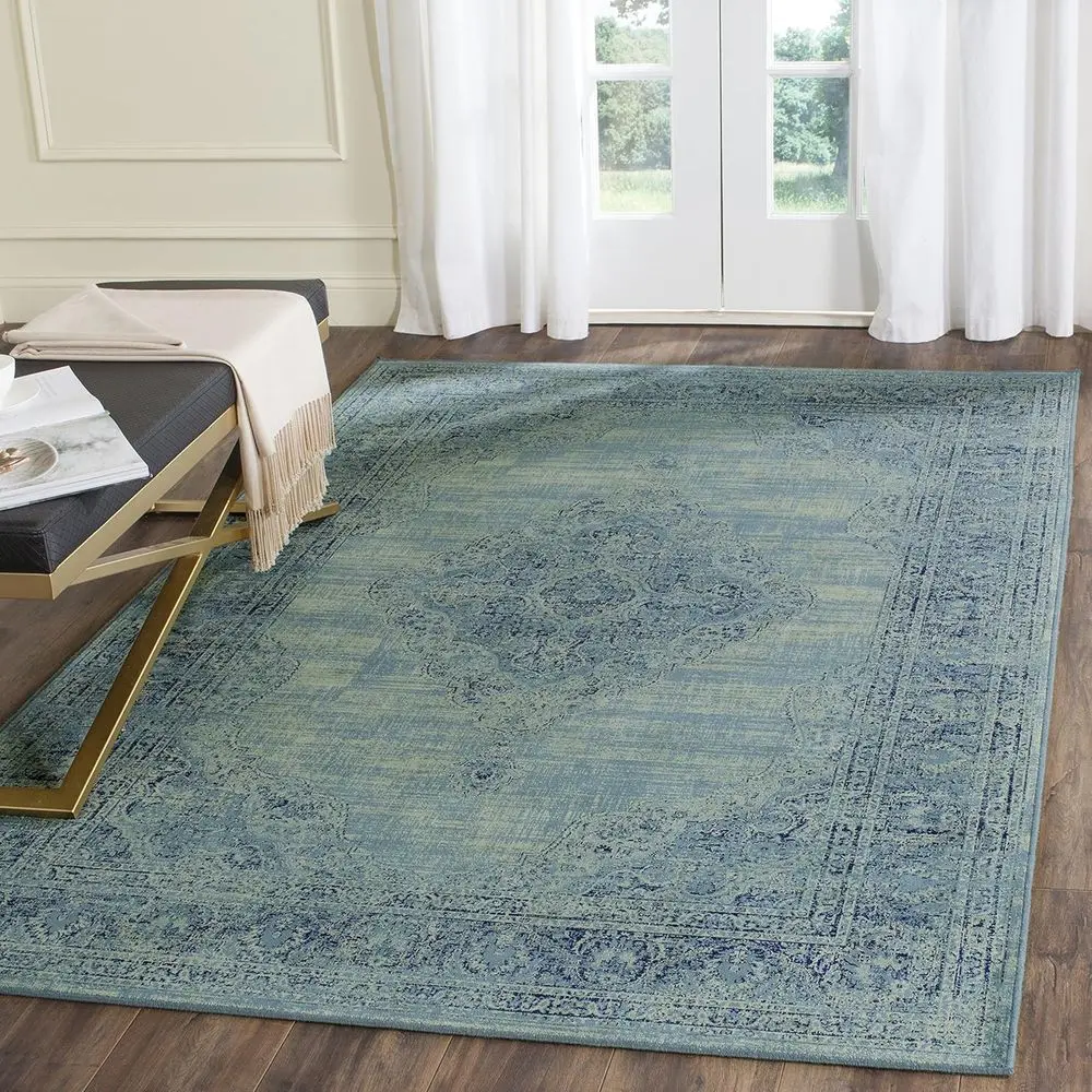 

10' x 14' Turquoise & Multicolor Area Rug, Oriental Medallion Viscose Design, Perfect for Living Room & Bedroom, High Traffic Ar