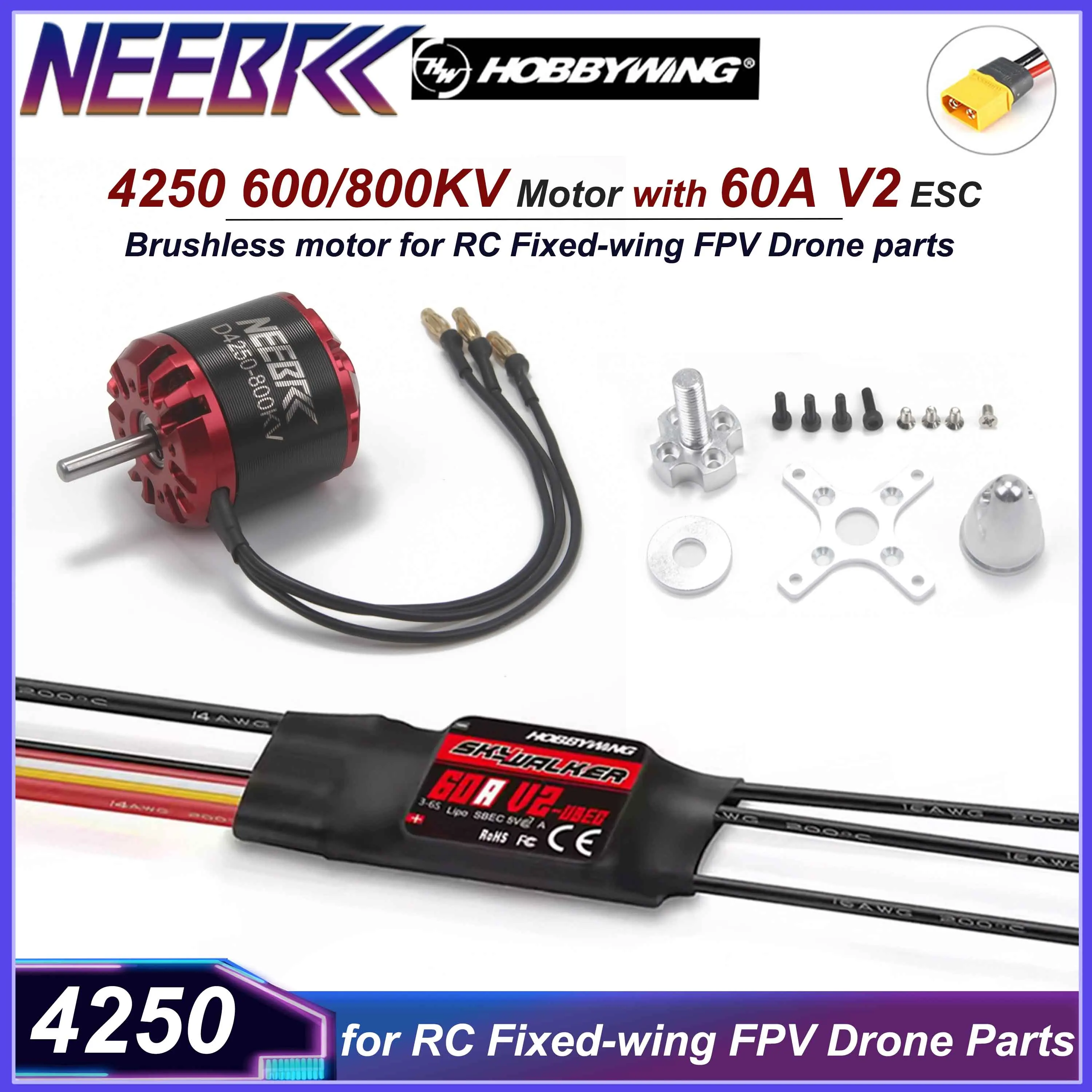 NEEBRC 4250 600KV 800KV Brushless Motor with 60A V2 ESC for RC Fixed-wing FPV Racing Drone Multicopter Quadcopter Airplane Parts