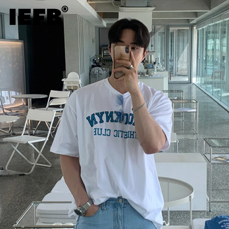 

IEFB Summer Loose Men's T-shirt O-Neck Printing Short Sleeve Tees Korean Style Casual Male Solid Tops New Chic 2024 9C6064