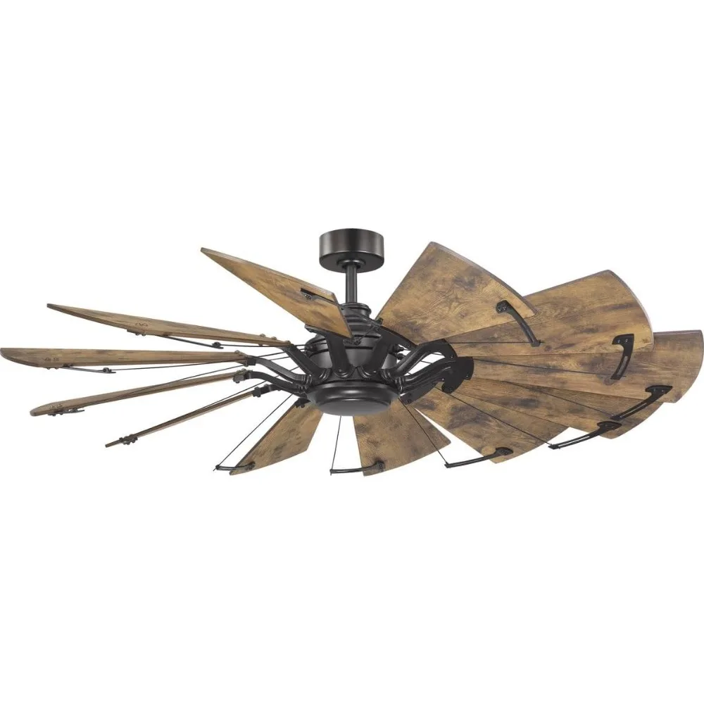 60-Inch 12-Blade Distressed Walnut Coastal Windmill Ceiling Fan, Bronze