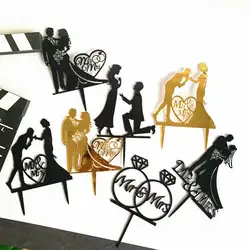 Wedding Cake Topper Bride Groom Mr Mrs Wedding Decorations Acrylic Black gold Cake Toppers Mariage Party Supplies Adult Favors