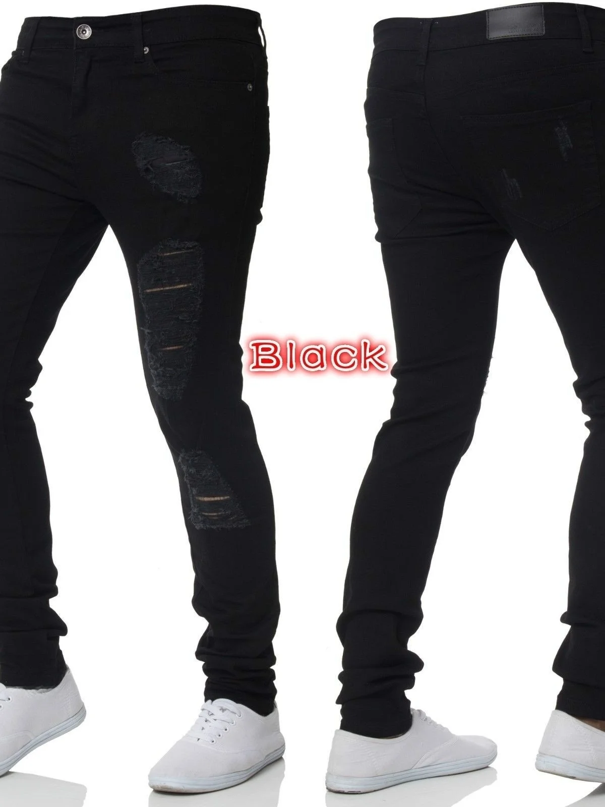 Trendy Black High Waist Men's Jeans 2026 New Style Fitted Slimming Hole Punching Cross-Border Fashionable Cotton Blend Fabric