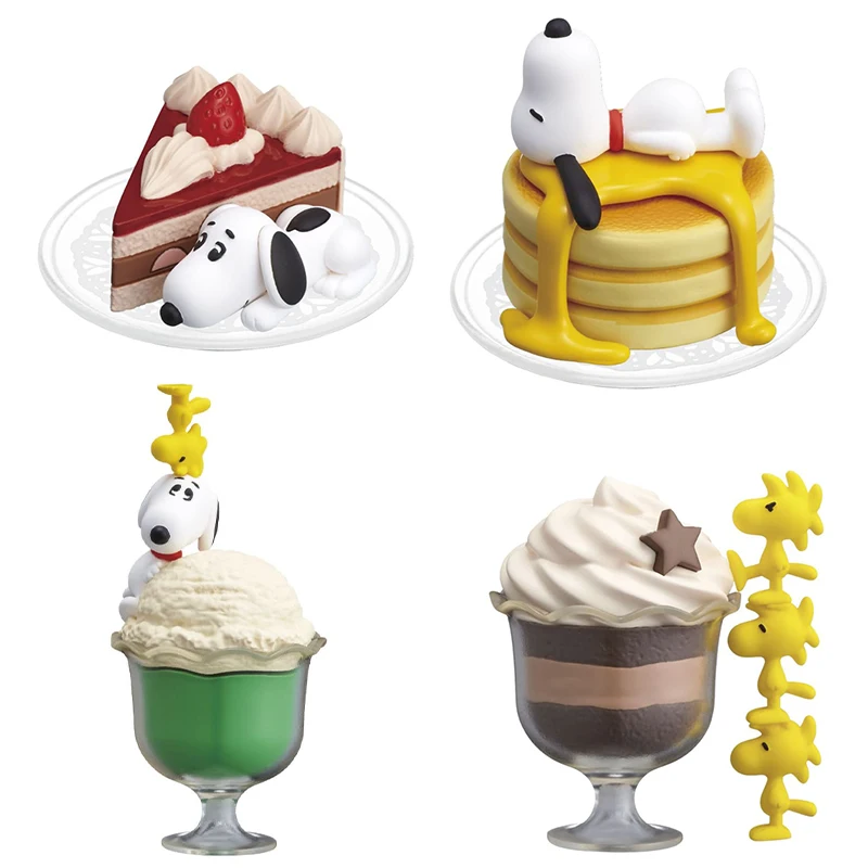 4pcs/set TAKARA TOMY Original Genuine Snoopy Sweet Ice Cream Twisted Egg Action Figure Model Toys Gift for Birthday Children