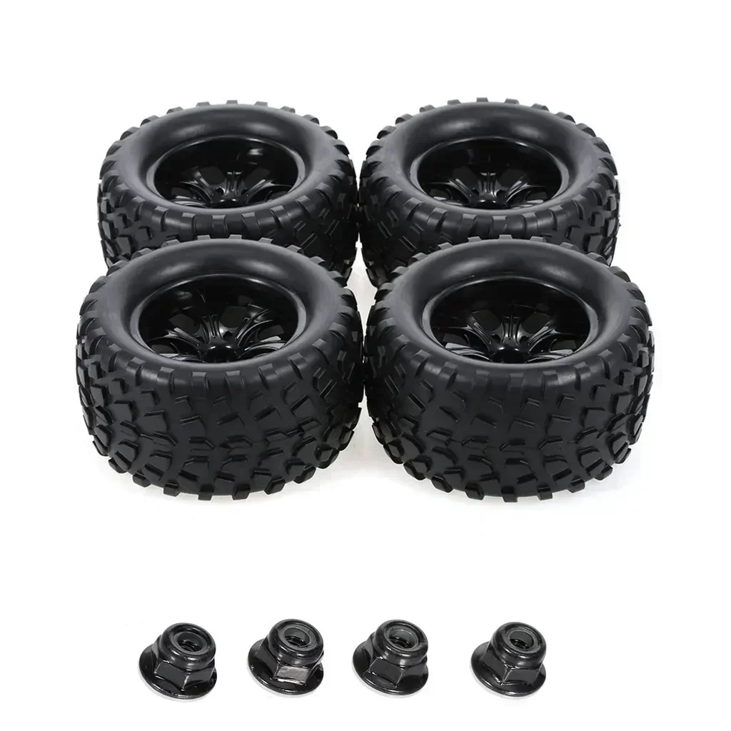

4 шт. 125 мм резиновые шины и колесные диски 1/10 RC Monster Truck 12 мм шестигранные с нейлоновыми стопорными гайками 4 мм для Trxs Himoto HSP HPI Redcat