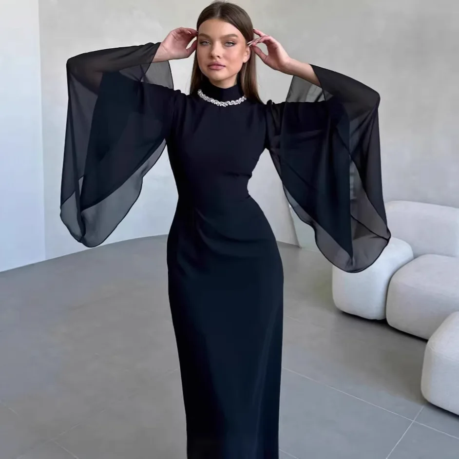 

Slim Fit Pearl Lace Patchwork Long Sleeve Dress Elegant A-Line Knitted Dress Commute Style mid Waist Chinese Production