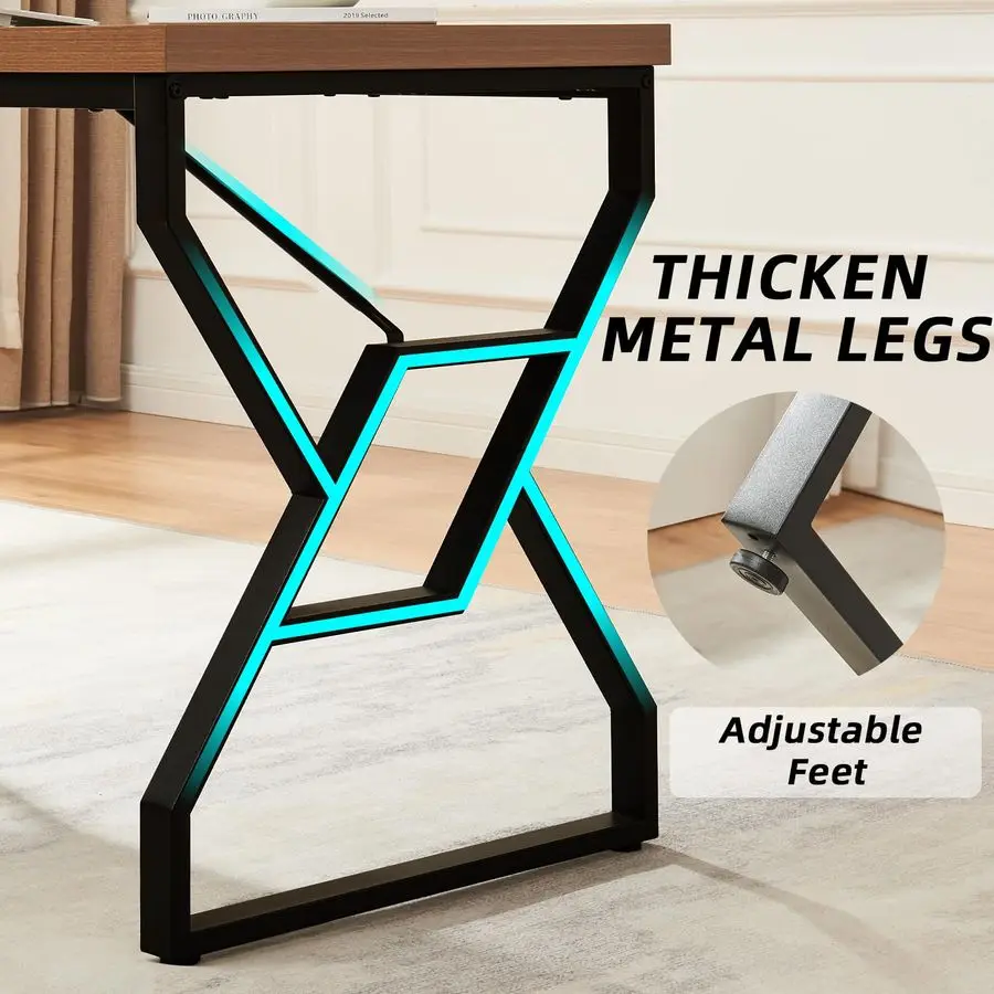 63inch Executive Desk, Large Home Office Desk with Engineered Wood Tabletop and Metal Frame, Rustic Writing Desks with Sturdy St