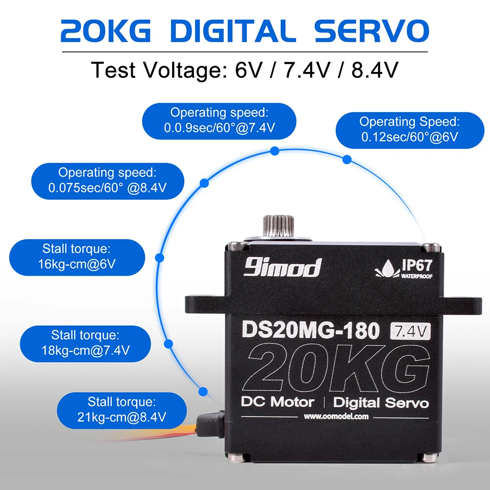 9imod DS20MG 20kg Servo à prova d'água totalmente em metal para 1:8 1:10 RC Crawler SCX10 TRX4 D90