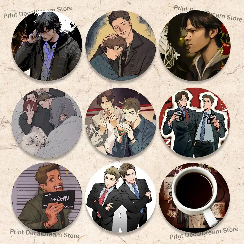 

Dean Sam Winchester Fanart Coaster Wooden Drink Tray Suitable for Restaurants and Coffee Shops Easy To Wash and Clean
