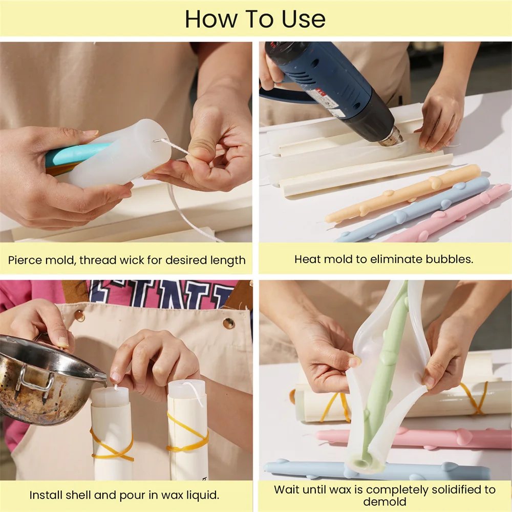 Nicole Taper Candle Silicone Mold Handmade Heart and Ribbon Bow Form for Candles DIY Candle Making Supplies