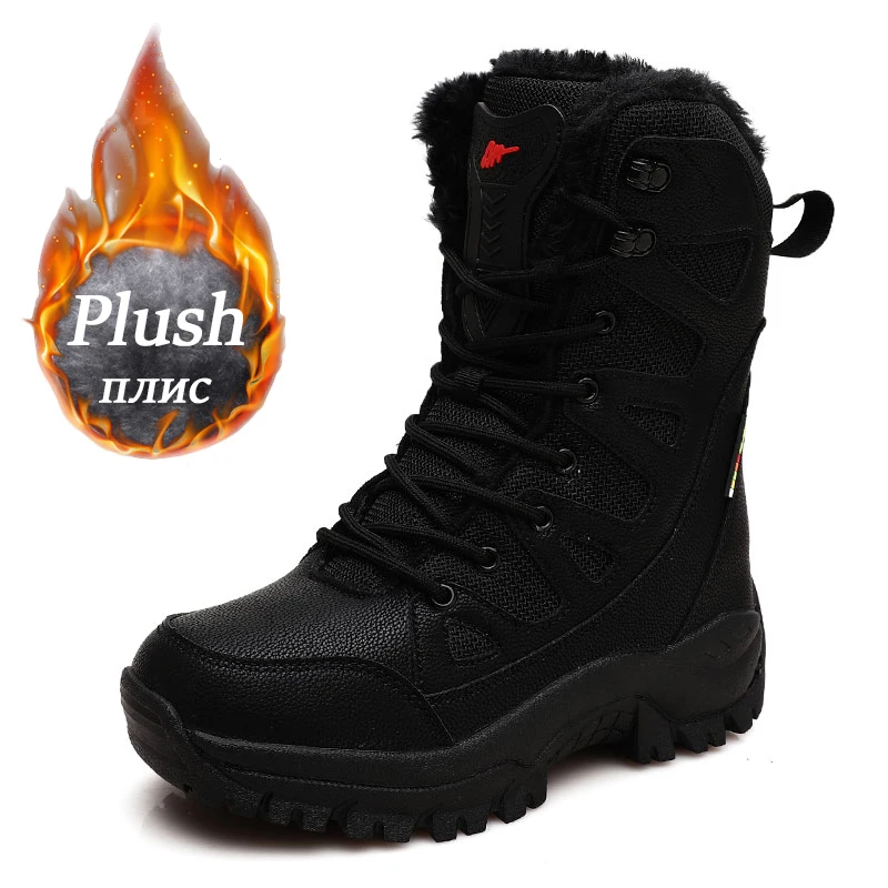 

Men Winter Plush Boots Warm Sneaker Shoes High Top Hiking Durable Waterproof Anti-Slip Climbing Trekking Desert Training Shoes