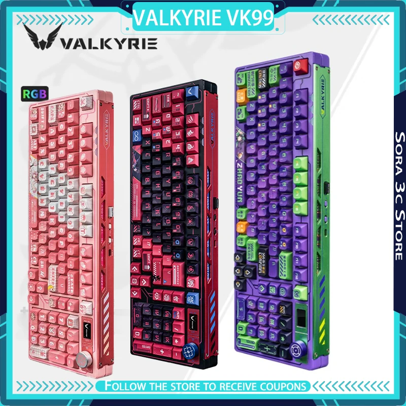 

VALKYRIE VK99 Механическая клавиатура Беспроводная 3-режимная TFT цветной экран Многофункциональная ручка Индивидуальная высокоэстетичная игровая клавиатура