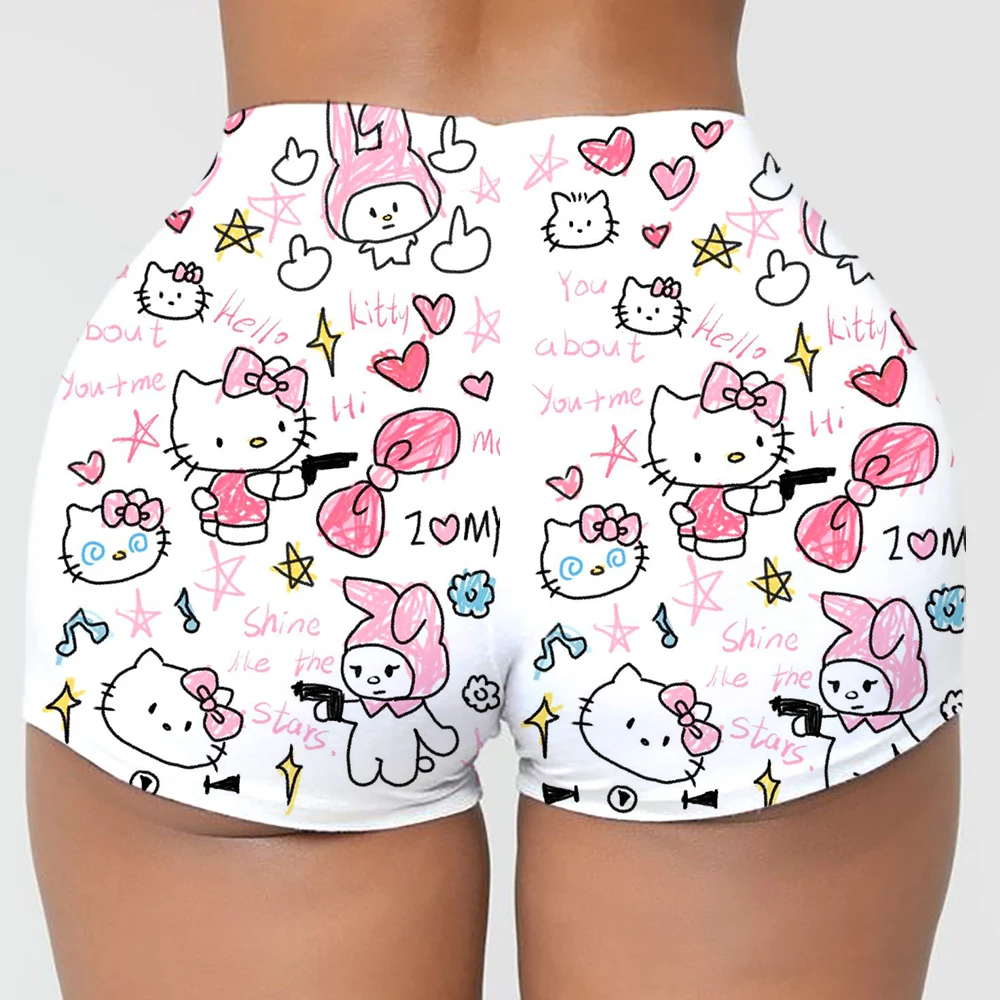 Pantaloncini da allenamento per motociclisti da pallavolo personalizzati Hello Kitty Cat Anime Cartoon per pantaloncini da yoga per palestra atletica da donna