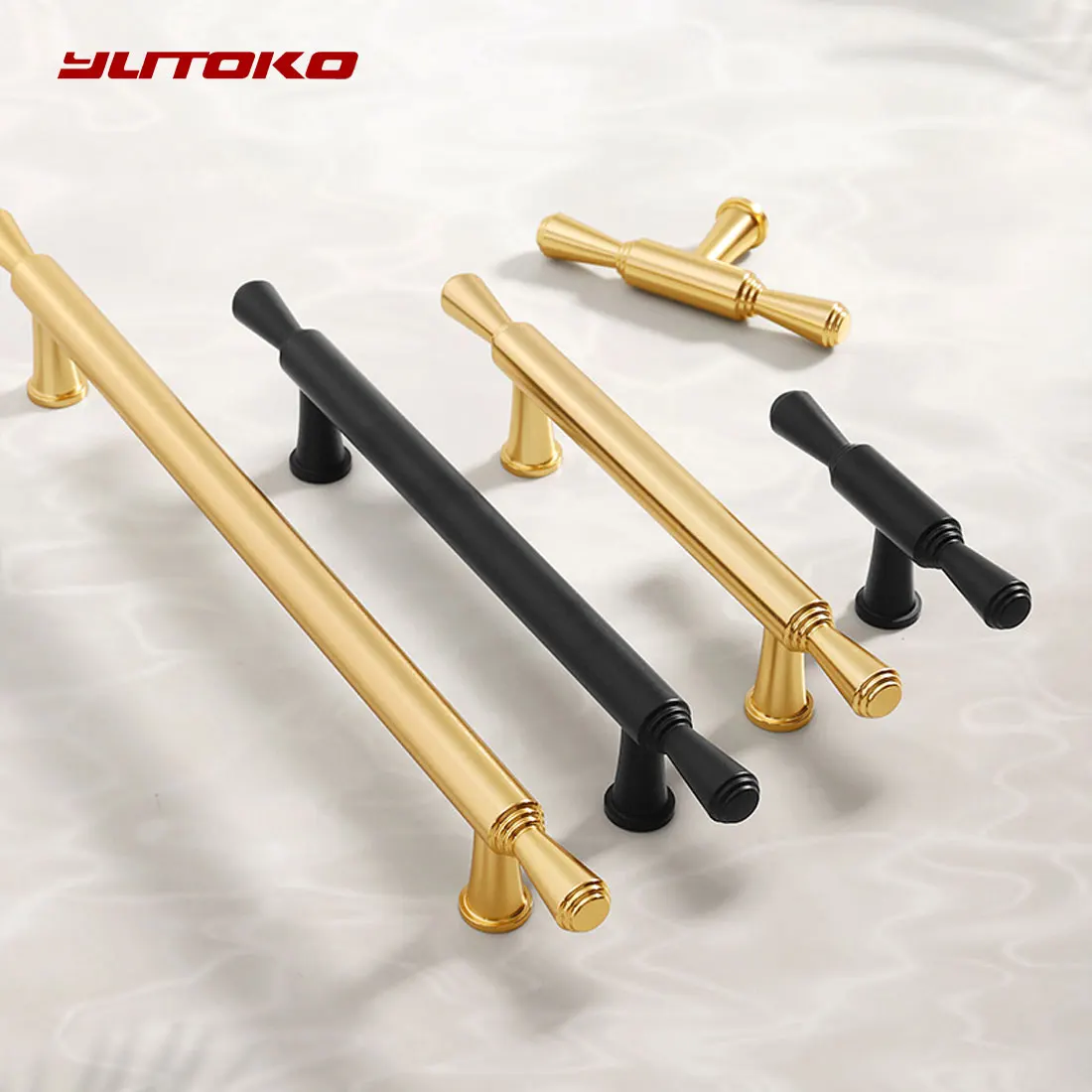 Yutoko Kitchen Cabinet American Handles Gold Black128mm T Bar Straight Door Knobs Pulls Diameter 96mm Handle Furniture Wardrobe