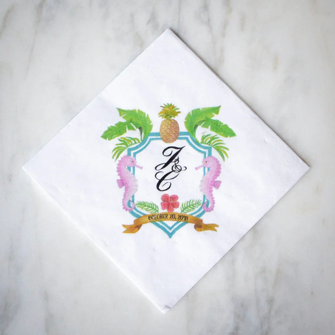 Full Color 3ply Monogram Napkins, Cactus Flower Cocktail Napkins, Colorful Floral Wedding Napkins, Wedding Beverage Napkins