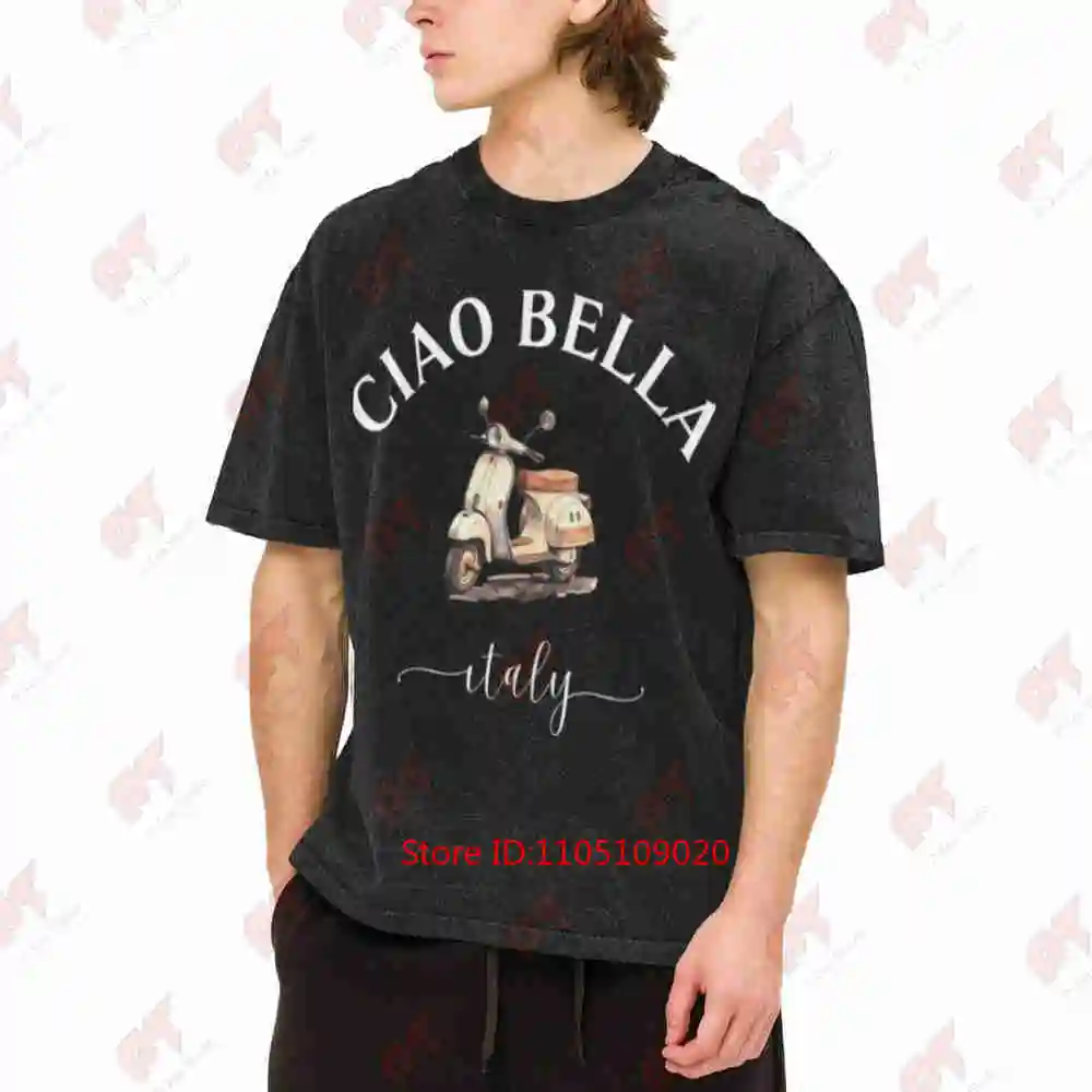 Italian Vintage Scooter Ciao Bella Italia Vintage Washed Tee Pure Cotton T-Shirt