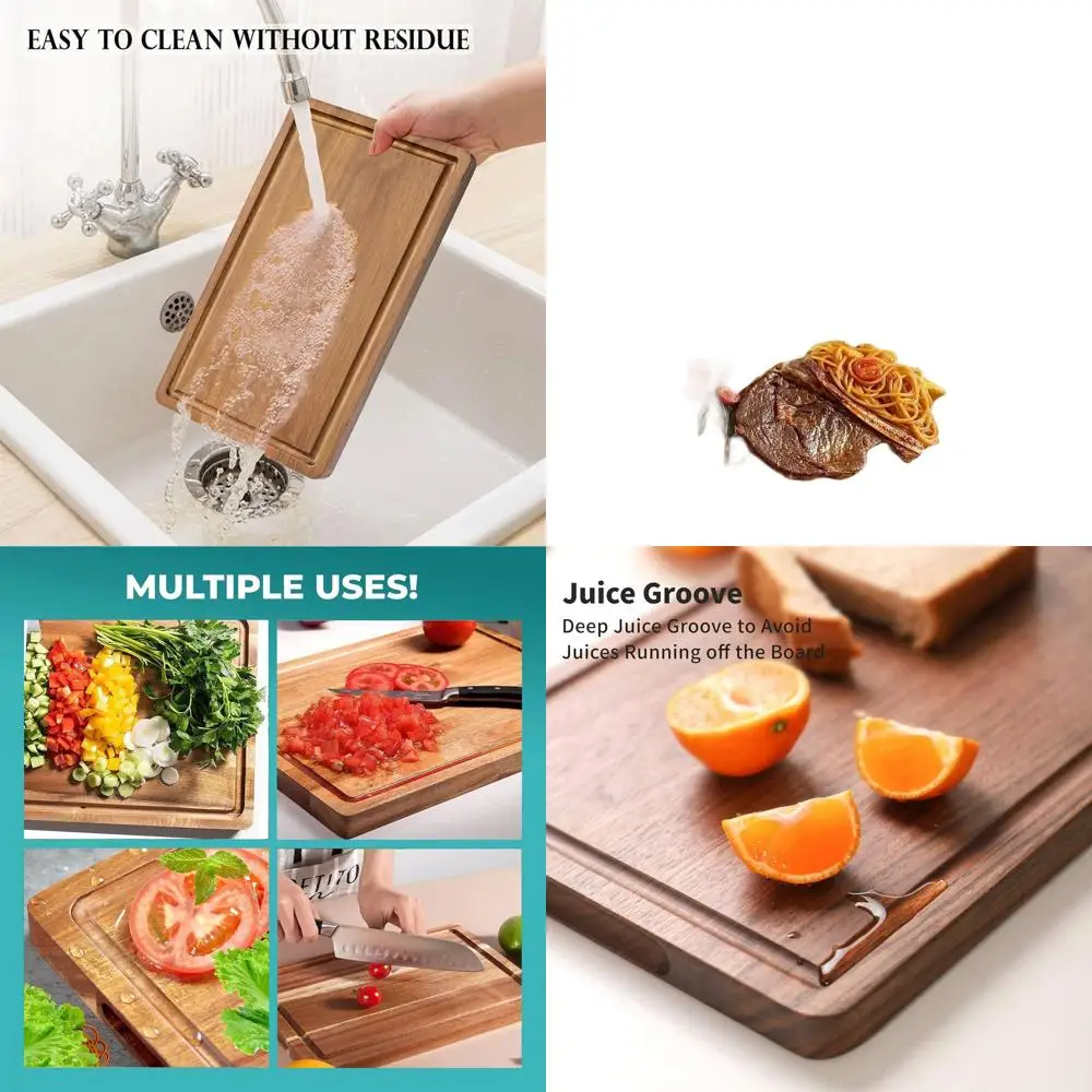 

Acacia Wood Reversible Chopping Boards with Juice Groove - 6-Piece Set for Meat, Fruits, Veg, and Cheese