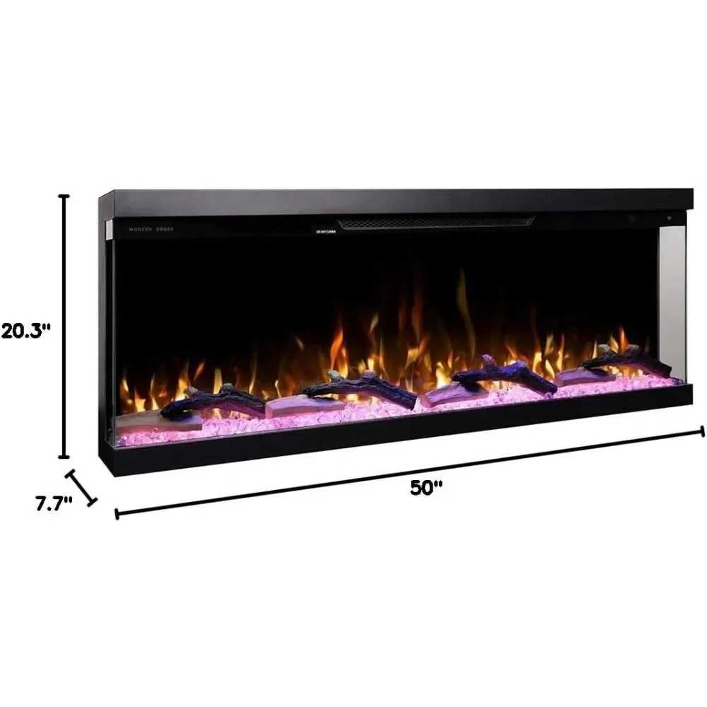 50 Inch Linear Multi-Sided 3D Wi-Fi Smart Electric Fireplace - 1,000+ Flame & Ember Bed Color Combinations, Fireplace