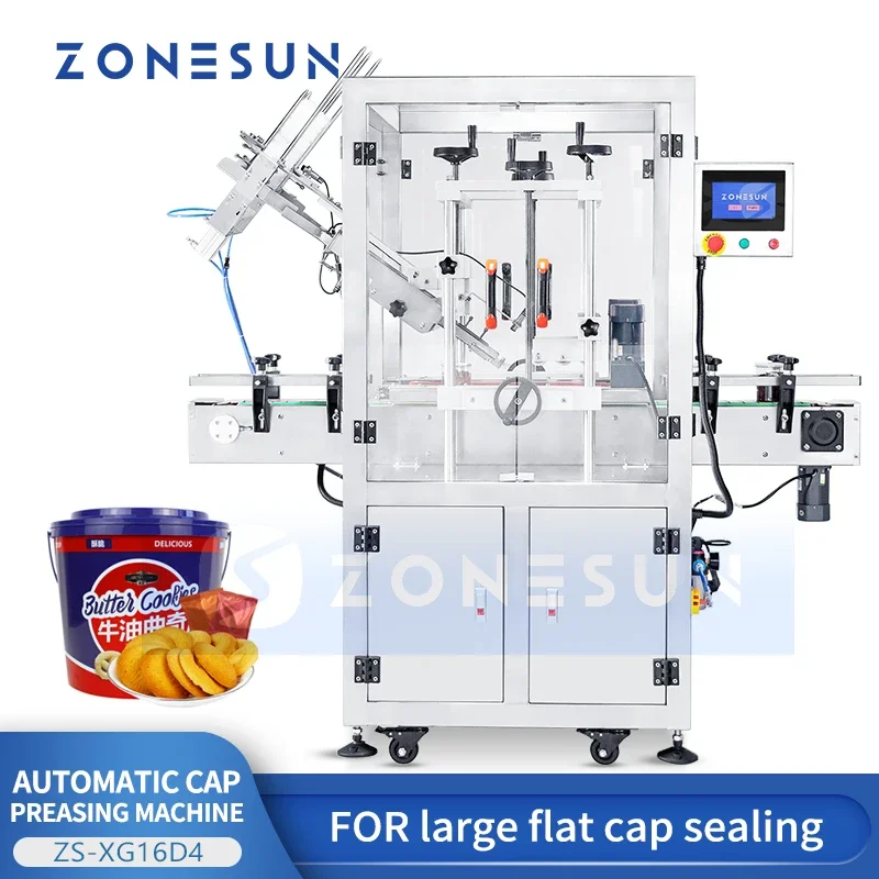 ZONESUN Automatic Press-On Cap Sealing Machine ZS-XG16D4 Crown Capper Large Flat Cap Capping Machine