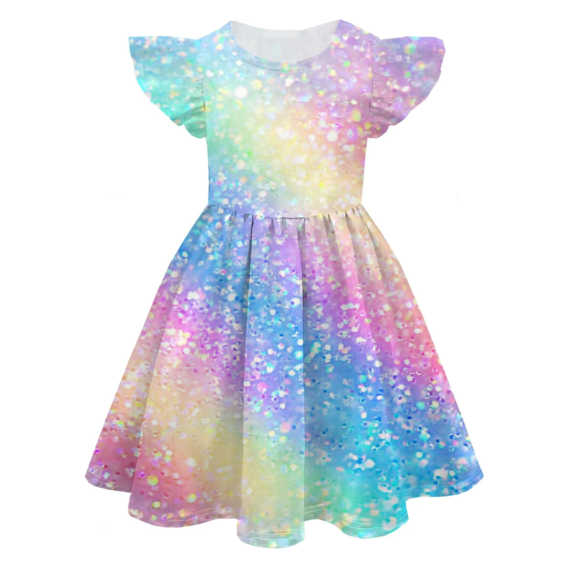 2024 Sommer Farbe Kinder Kleid 3d niedlichen Prinzessin Kleid Fliegen ärmel Mädchen buntes Kleid Weihnachts geschenk für Mädchen Cosplay Kostüme