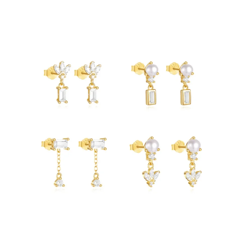 KO 925 Silver Golden retro pearl zircon earrings for women versatile tassel personalized and explosive stud earrings jewelry