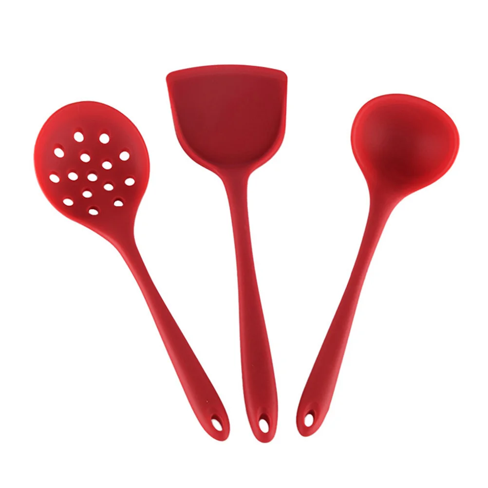 

3Pcs Silicone Cooking Utensils Set Non Stick Heat Resistant Kitchenware Colander Spoon Turner Soup Ladle Red Cooking Utensils