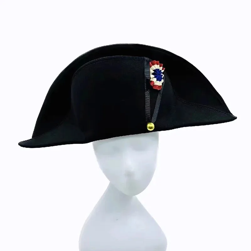 Napoleone Stile Francese Ammiraglio Capitani Cappello Bicorne Cosplay Berretto di Lana Nero Uomo Adulto Accessori Prop 59 cm Dimensioni Testa