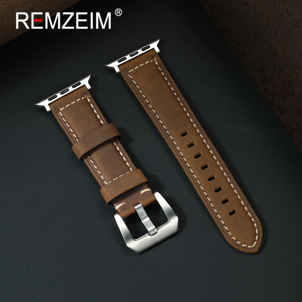 Rindslederbänder für Apple Watch Band 38–49 mm Herren Crazy Horse Echtleder-Armband für IWatch Serie 1–10 Ultra SE 2