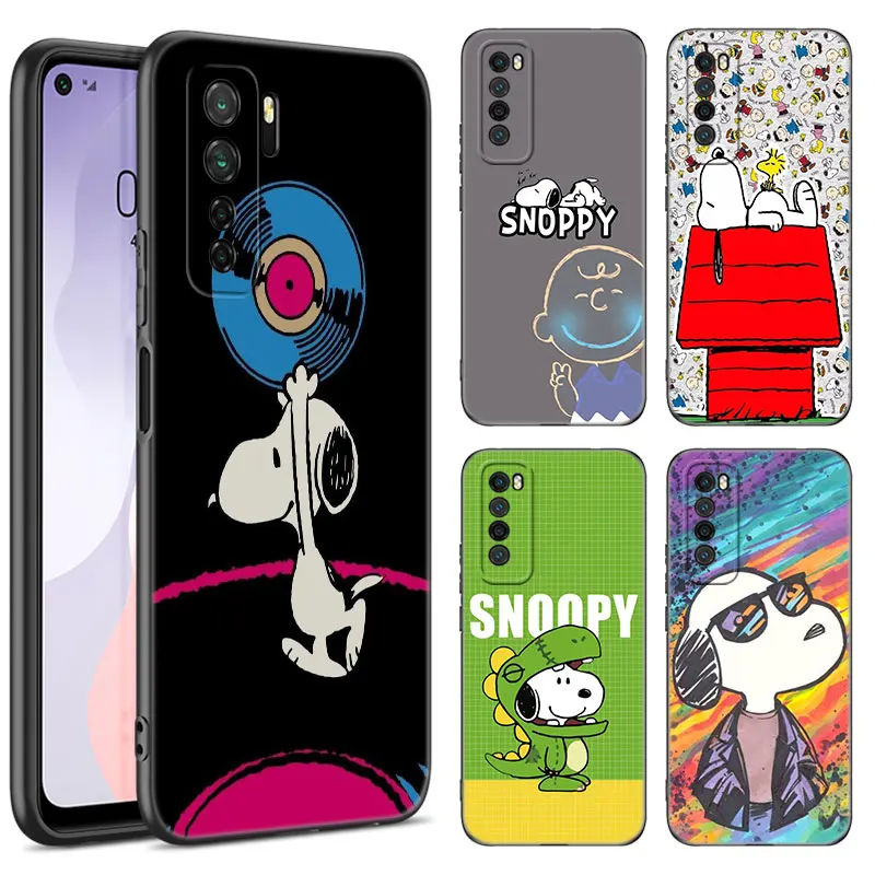 Cute S-Snoopy Black Silicone Phone Case For Huawei Nova 11 12 Ultra 9 10 SE Pro 11E 11i 12i Y70 Plus Y60 Y61 Y71 Y72 Y90 Y91