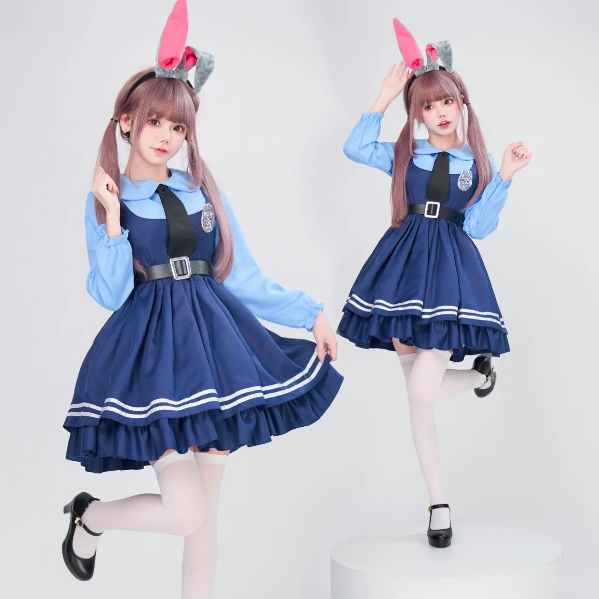 Schattig konijn politievrouw kostuum konijn oor cosplay officier uniform anime meisje lolita meid jurk halloween carnaval feestoutfit