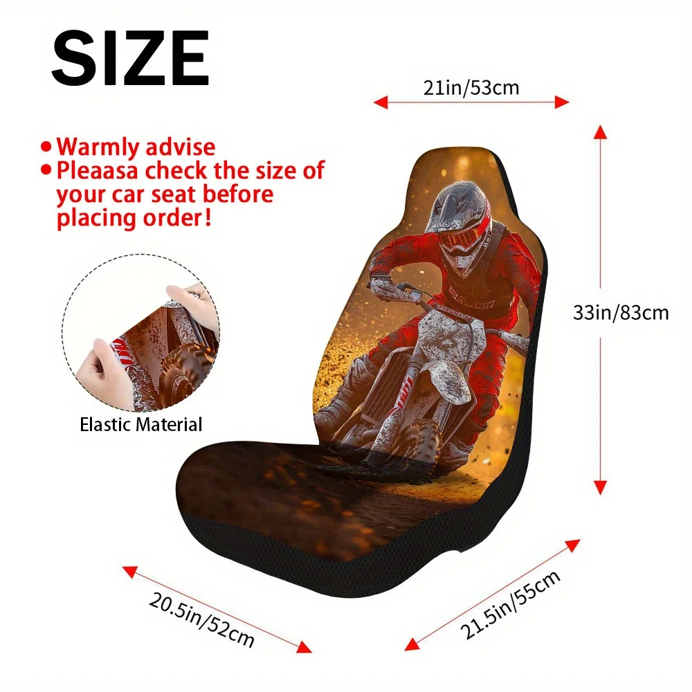 2pcs Fiery Motocross Ride Print Car Seat Covers – Universal Front Seat Protectors For Cars, SUVs & Sedans, Durable And Easy To I