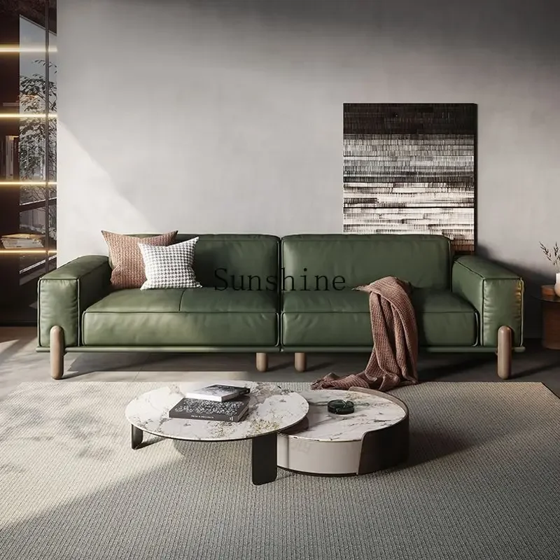 Tofu blocks Italian minimalist living room sofa simple light luxury cream style straight row, small apartment solid wood