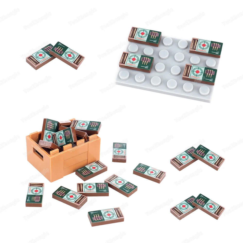 Bullet Box Half-open Pattern 3069 Building Block 1x2 Tiles Printed MOC WW2 figures Military Equipment Scene Model Parts Gift Toy