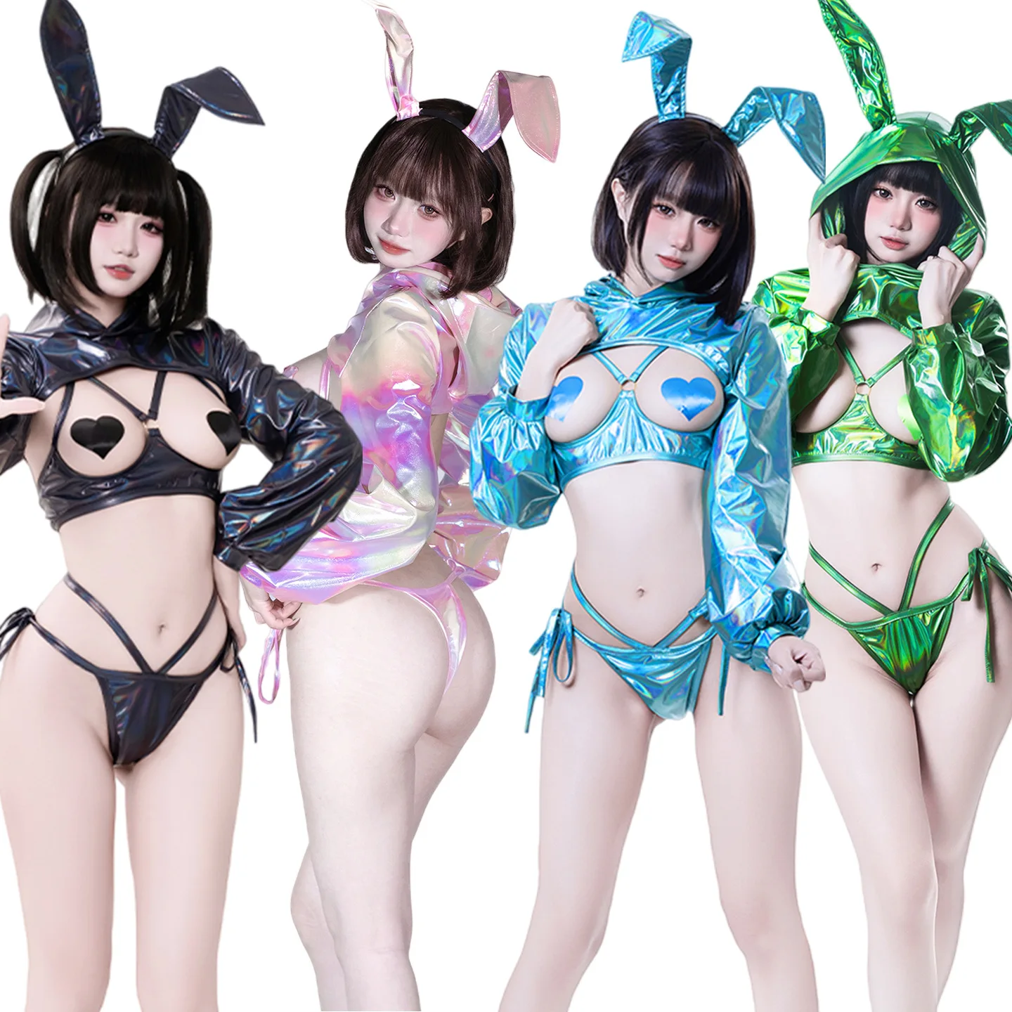 

Cyberpunk Bunny: Pink Holographic Lingerie Set | Sexy Roleplay & Cosplay | Add to Cart! With Pasties