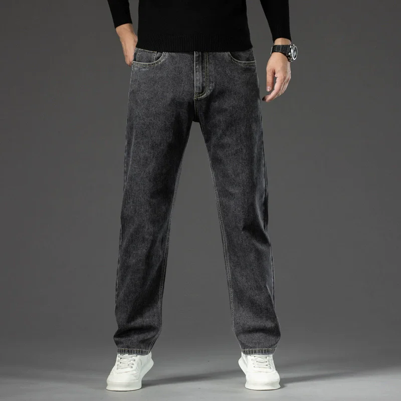 Black Gray Denim Jeans Pants Men Autumn Black Dark Blue Straigh Mens Jeans Trousers Classic Caaual Cotton Stretch Size 40 42 44