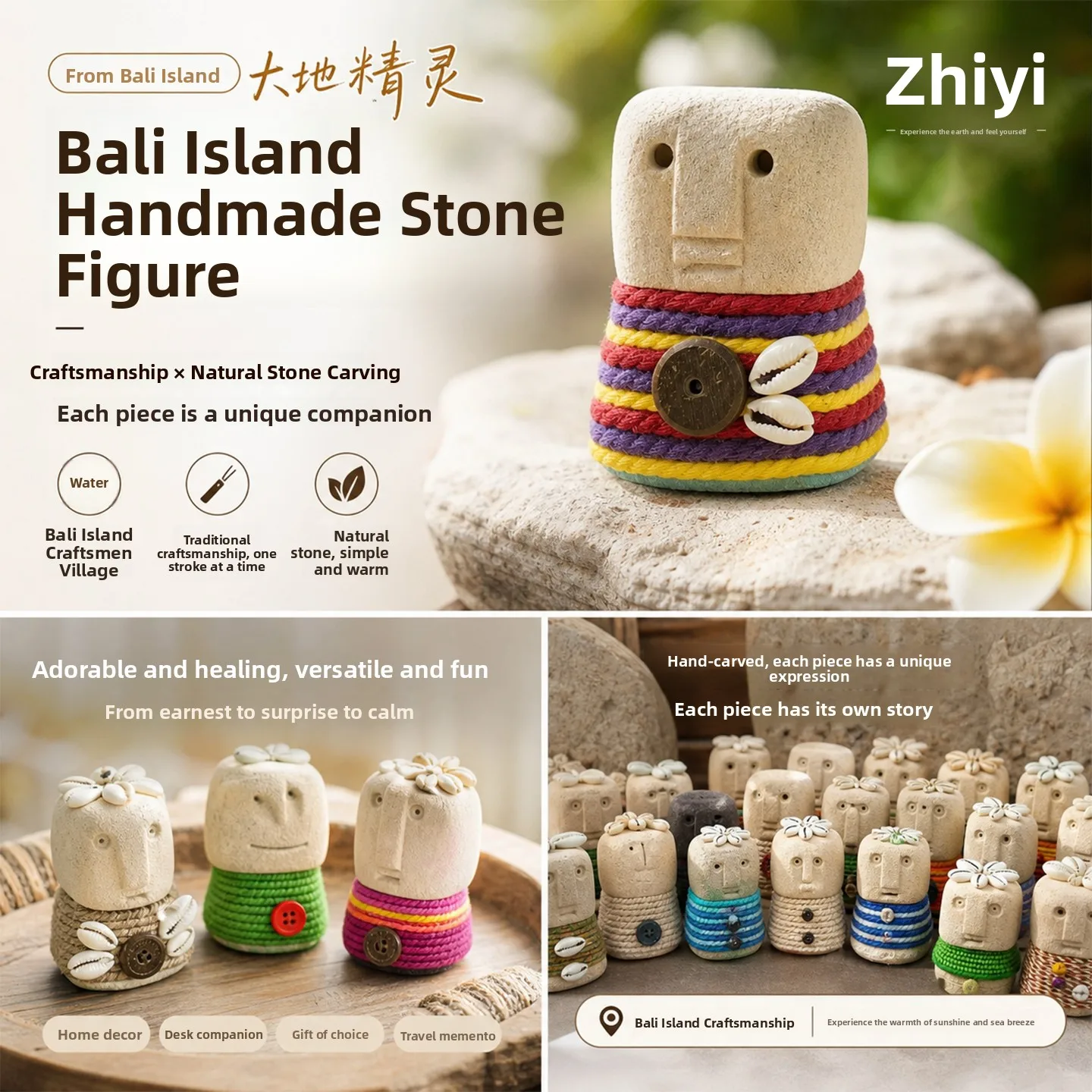 Healing Handmade Natural Stone Figure Bali Island Handcraft Home Decoration Ornaments Desktop Sculpture Gift for Friends