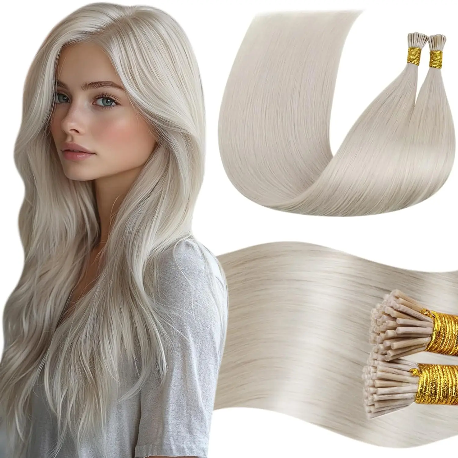 

Наращивание волос I-Tip из натуральных человеческих волос, блонд, платиновый блонд