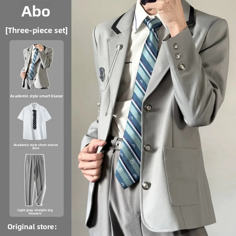 

Japanese Sle College Preppy Wind Men's Suit Set School orm irt West Pants Full Set Autumn Special Wide Double Slit